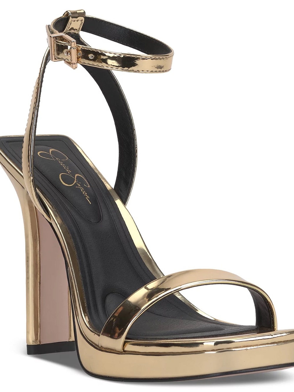 Jessica Simpson Gold Metallic Ankle-Strap Platform Heel